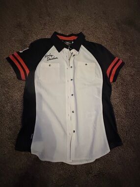 Harley-Davidson NWOT White & Black Short Sleeve Button-Down Shirt